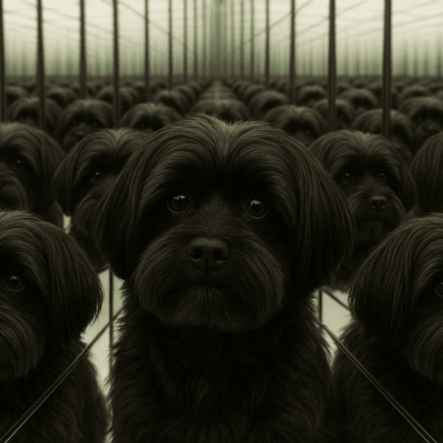 Infinite mirrored Benji dogs creating endless reflections